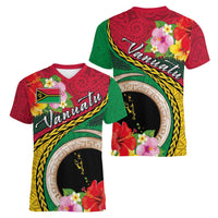 Vanuatu Tribal Boar Tusk Women V-Neck T-Shirt Tropical Plants with Namele and Melanesian Pattern LT03 - Polynesian Pride