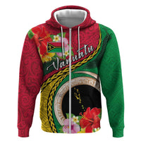 Vanuatu Tribal Boar Tusk Zip Hoodie Tropical Plants with Namele and Melanesian Pattern LT03 Zip Hoodie Red - Polynesian Pride