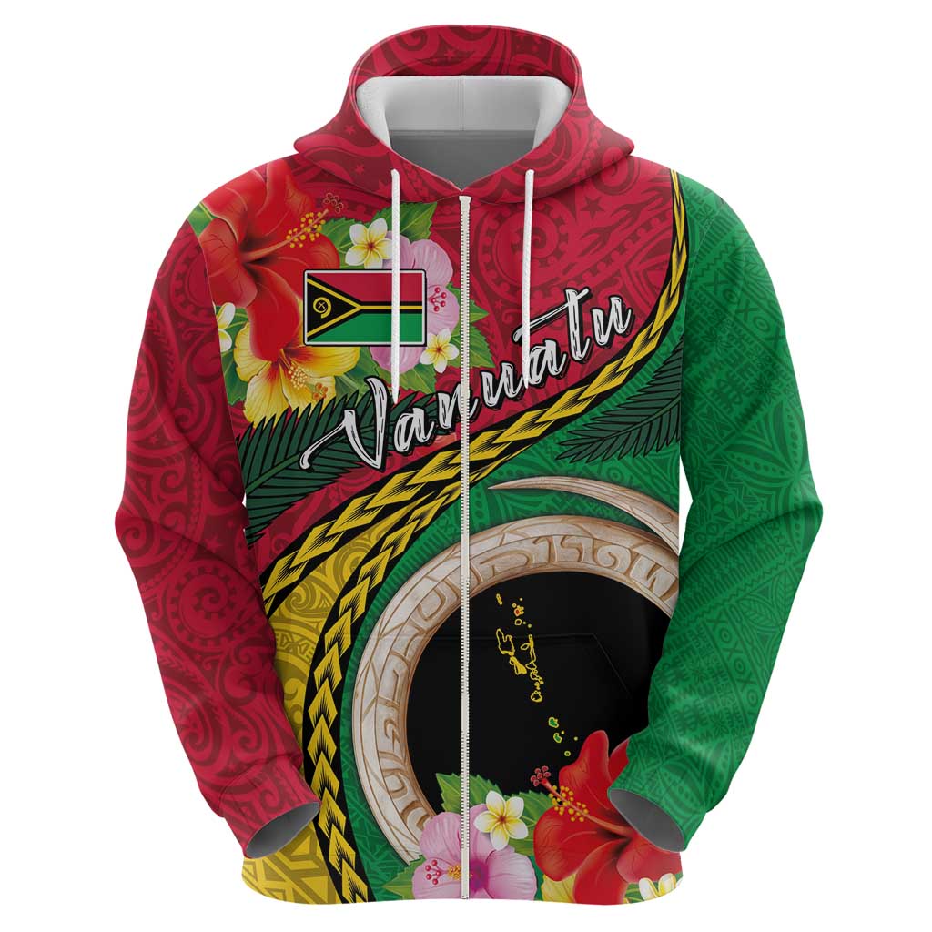 Vanuatu Tribal Boar Tusk Zip Hoodie Tropical Plants with Namele and Melanesian Pattern LT03 - Polynesian Pride