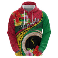 Vanuatu Tribal Boar Tusk Zip Hoodie Tropical Plants with Namele and Melanesian Pattern LT03 - Polynesian Pride