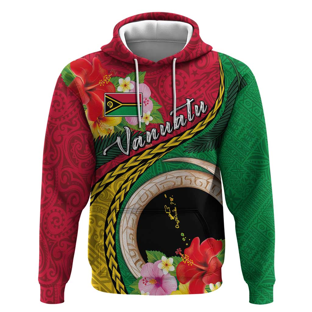 Vanuatu Tribal Boar Tusk Zip Hoodie Tropical Plants with Namele and Melanesian Pattern LT03 Pullover Hoodie Red - Polynesian Pride