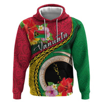 Vanuatu Tribal Boar Tusk Zip Hoodie Tropical Plants with Namele and Melanesian Pattern LT03 Pullover Hoodie Red - Polynesian Pride