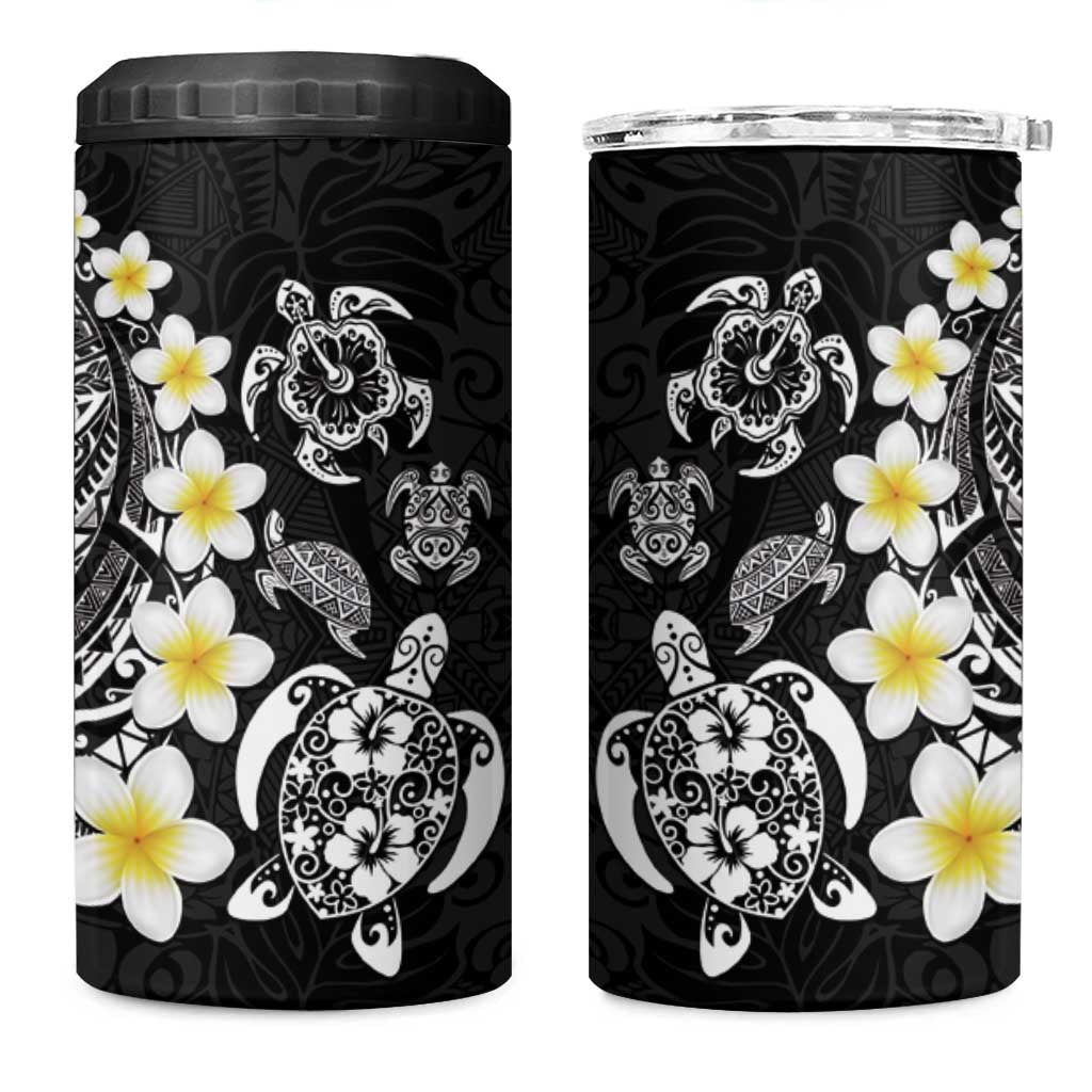 Hawaiian Plumeria Turtles 4 in 1 Can Cooler Tumbler Polynesian Art Tattoo LT03 One Size: 16 oz Black - Polynesian Pride