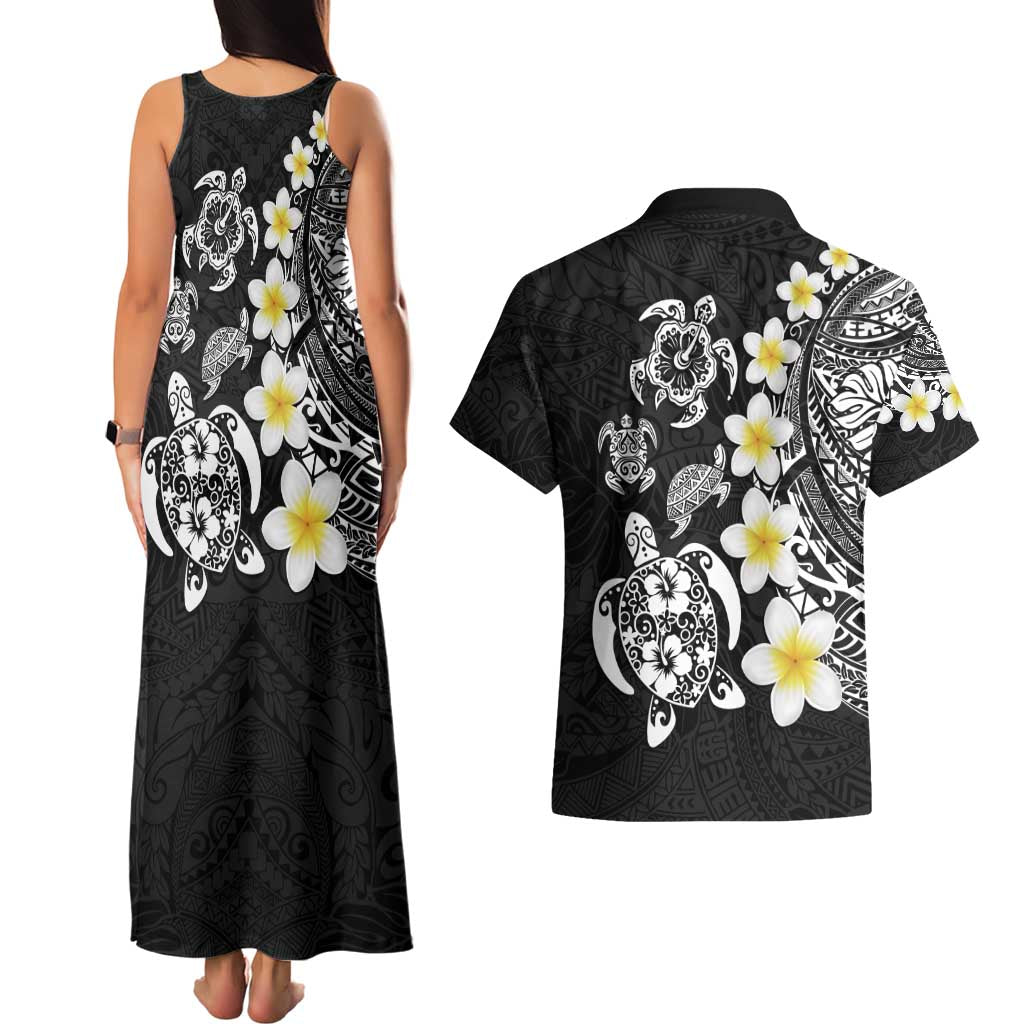 Hawaiian Plumeria Turtles Couples Matching Tank Maxi Dress and Hawaiian Shirt Polynesian Art Tattoo