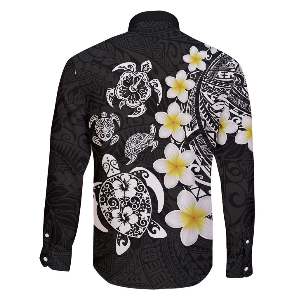 Hawaiian Plumeria Turtles Family Matching Long Sleeve Bodycon Dress and Hawaiian Shirt Polynesian Art Tattoo