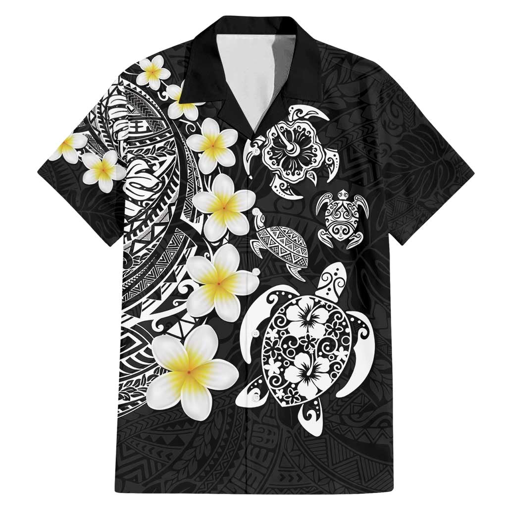 Hawaiian Plumeria Turtles Family Matching Mermaid Dress and Hawaiian Shirt Polynesian Art Tattoo LT03 Dad's Shirt - Short Sleeve Black - Polynesian Pride