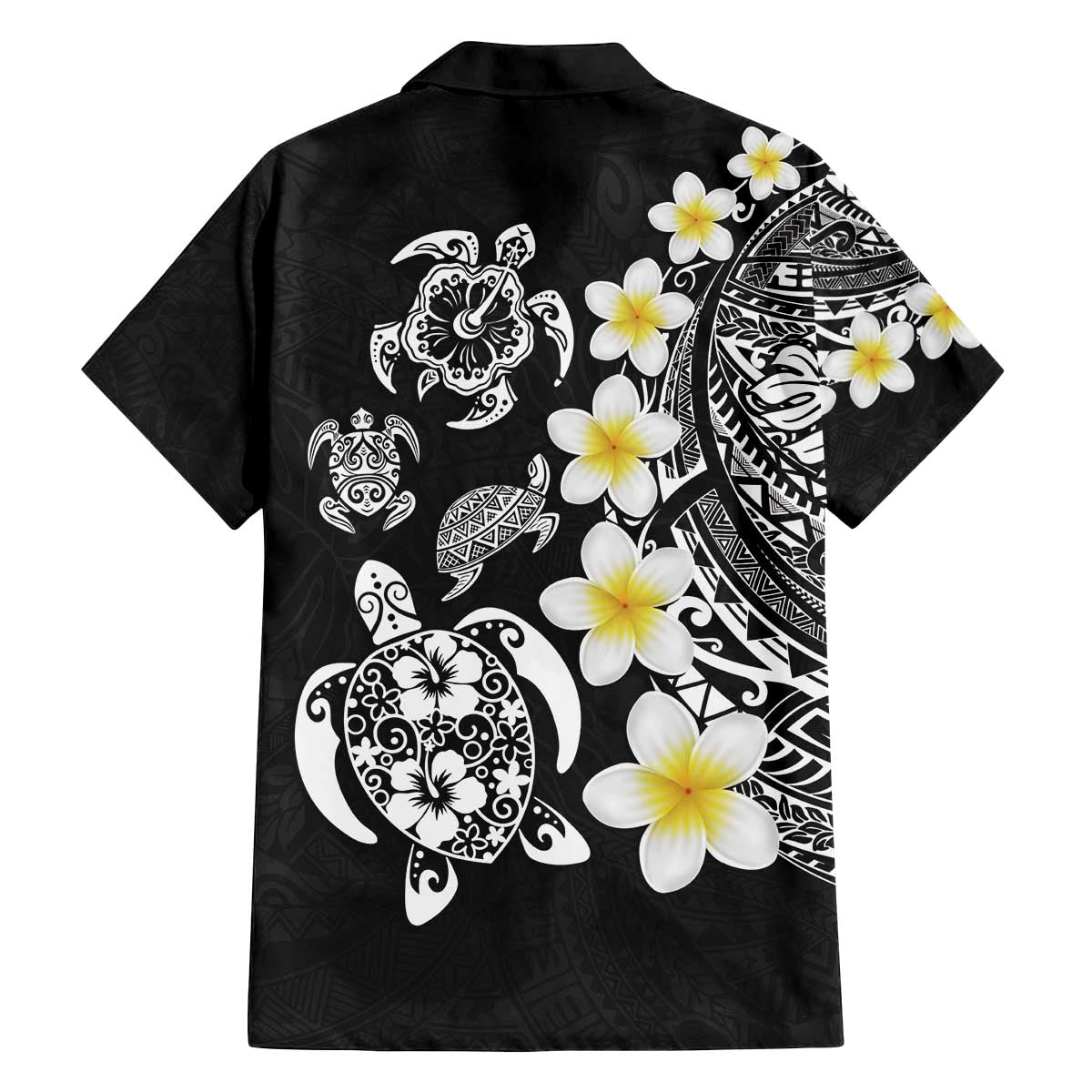 Hawaiian Plumeria Turtles Family Matching Off The Shoulder Long Sleeve Dress and Hawaiian Shirt Polynesian Art Tattoo