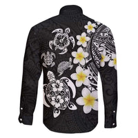 Hawaiian Plumeria Turtles Family Matching Off The Shoulder Long Sleeve Dress and Hawaiian Shirt Polynesian Art Tattoo