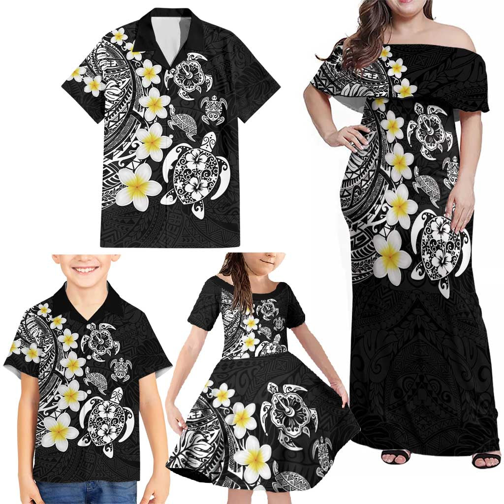 Hawaiian Plumeria Turtles Family Matching Off Shoulder Maxi Dress and Hawaiian Shirt Polynesian Art Tattoo LT03 - Polynesian Pride