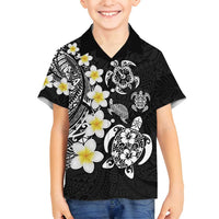 Hawaiian Plumeria Turtles Family Matching Off Shoulder Maxi Dress and Hawaiian Shirt Polynesian Art Tattoo LT03 Son's Shirt Black - Polynesian Pride