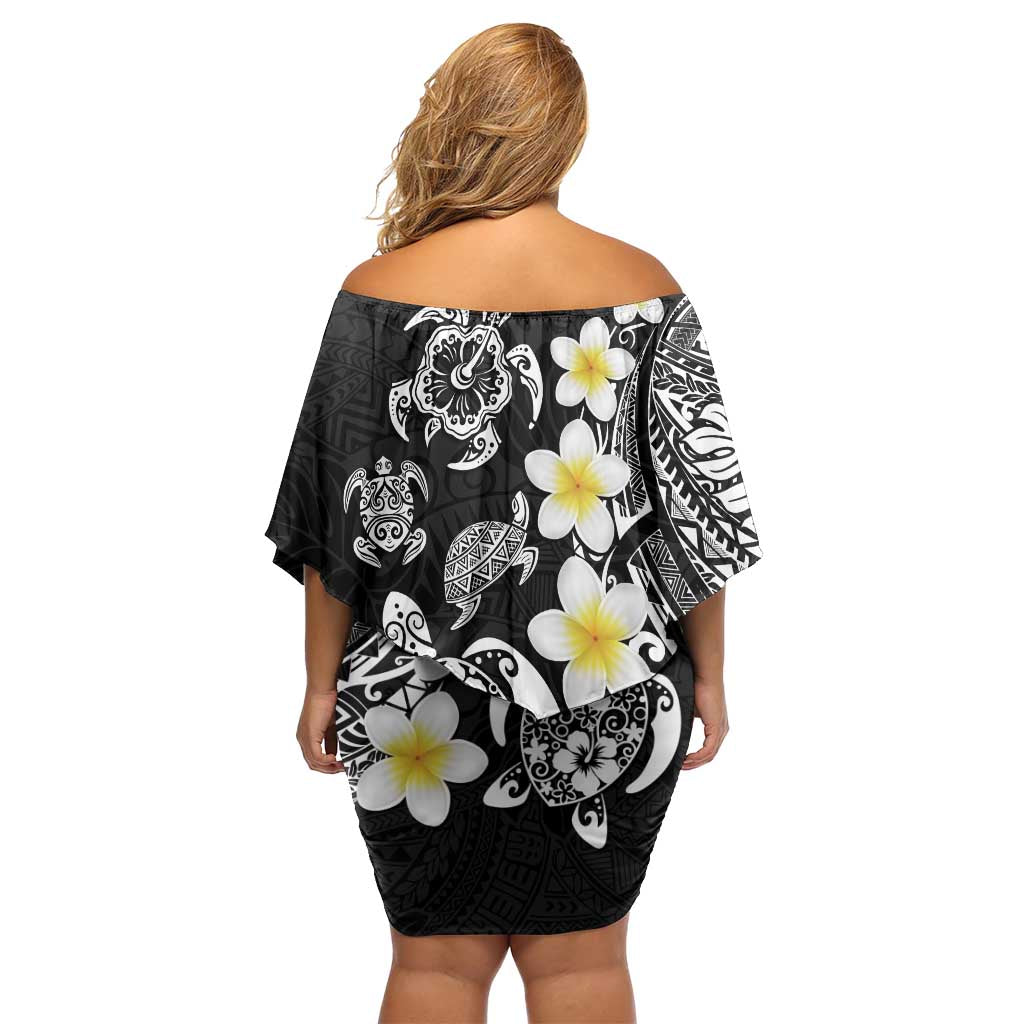 Hawaiian Plumeria Turtles Family Matching Off Shoulder Short Dress and Hawaiian Shirt Polynesian Art Tattoo