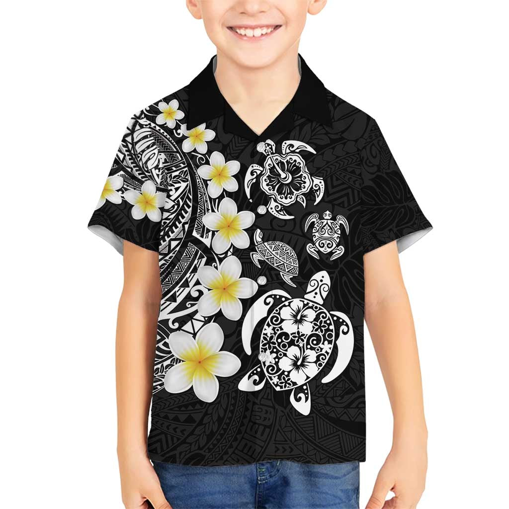 Hawaiian Plumeria Turtles Family Matching Puletasi and Hawaiian Shirt Polynesian Art Tattoo LT03 Son's Shirt Black - Polynesian Pride
