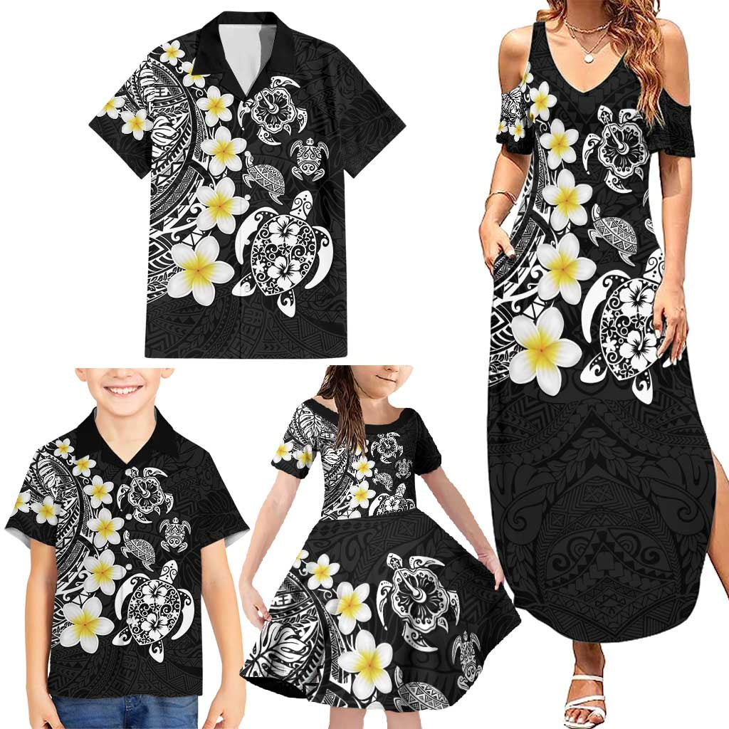 Hawaiian Plumeria Turtles Family Matching Summer Maxi Dress and Hawaiian Shirt Polynesian Art Tattoo