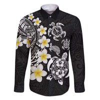 Hawaiian Plumeria Turtles Family Matching Summer Maxi Dress and Hawaiian Shirt Polynesian Art Tattoo LT03 Dad's Shirt - Long Sleeve Black - Polynesian Pride