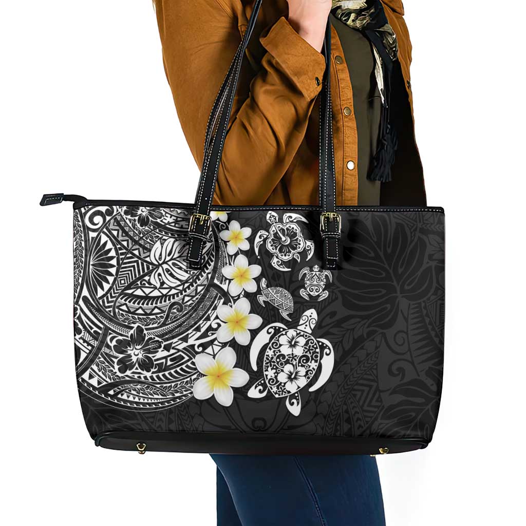Hawaiian Plumeria Turtles Leather Tote Bag Polynesian Art Tattoo