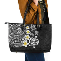 Hawaiian Plumeria Turtles Leather Tote Bag Polynesian Art Tattoo