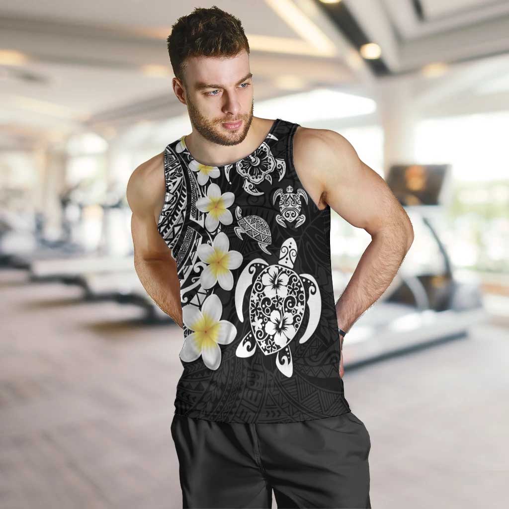Hawaiian Plumeria Turtles Men Tank Top Polynesian Art Tattoo LT03 Black - Polynesian Pride