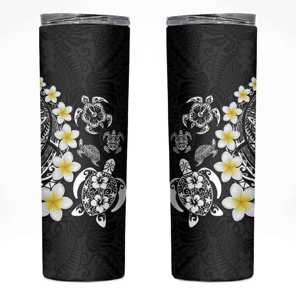 Hawaiian Plumeria Turtles Skinny Tumbler Polynesian Art Tattoo LT03 Black - Polynesian Pride