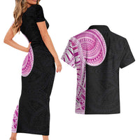 Samoan Art Tattoo Polynesian Pattern Couples Matching Short Sleeve Bodycon Dress and Hawaiian Shirt Pink Out Color LT03 - Polynesian Pride