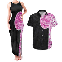 Samoan Art Tattoo Polynesian Pattern Couples Matching Tank Maxi Dress and Hawaiian Shirt Pink Out Color LT03 Black - Polynesian Pride