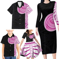 Samoan Art Tattoo Polynesian Pattern Family Matching Long Sleeve Bodycon Dress and Hawaiian Shirt Pink Out Color LT03 - Polynesian Pride