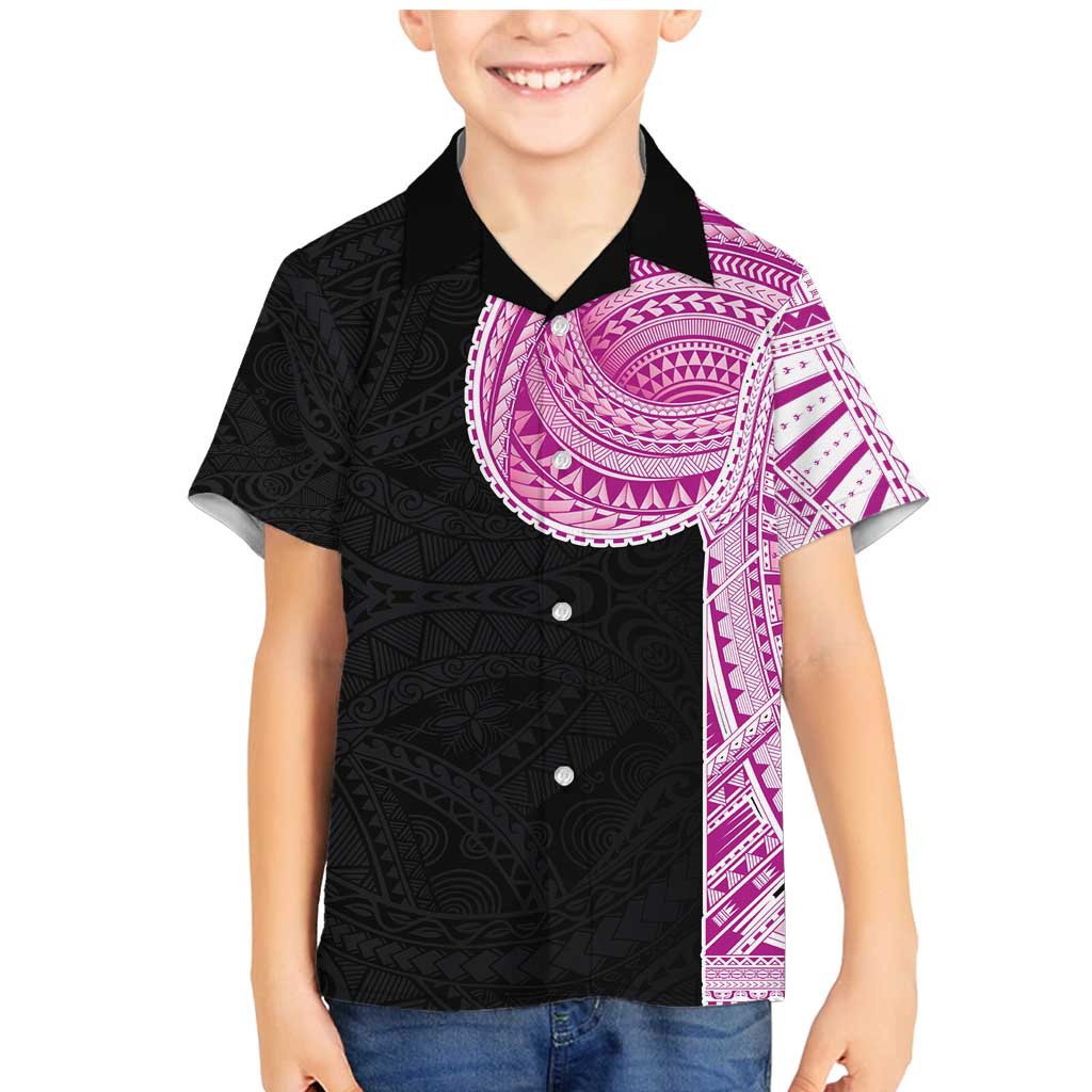 Samoan Art Tattoo Polynesian Pattern Family Matching Mermaid Dress and Hawaiian Shirt Pink Out Color LT03 Son's Shirt Black - Polynesian Pride