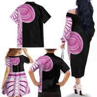 Samoan Art Tattoo Polynesian Pattern Family Matching Off The Shoulder Long Sleeve Dress and Hawaiian Shirt Pink Out Color LT03 - Polynesian Pride