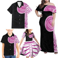 Samoan Art Tattoo Polynesian Pattern Family Matching Off Shoulder Maxi Dress and Hawaiian Shirt Pink Out Color LT03 - Polynesian Pride