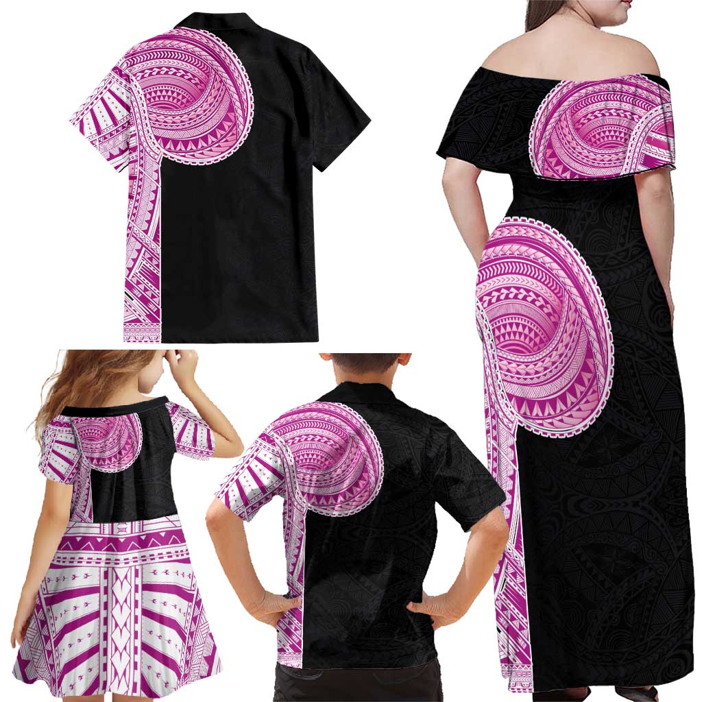 Samoan Art Tattoo Polynesian Pattern Family Matching Off Shoulder Maxi Dress and Hawaiian Shirt Pink Out Color LT03 - Polynesian Pride
