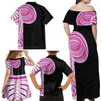 Samoan Art Tattoo Polynesian Pattern Family Matching Off Shoulder Maxi Dress and Hawaiian Shirt Pink Out Color LT03 - Polynesian Pride