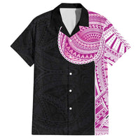 Samoan Art Tattoo Polynesian Pattern Family Matching Off Shoulder Short Dress and Hawaiian Shirt Pink Out Color LT03 Dad's Shirt - Short Sleeve Black - Polynesian Pride