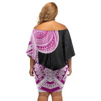 Samoan Art Tattoo Polynesian Pattern Family Matching Off Shoulder Short Dress and Hawaiian Shirt Pink Out Color LT03 - Polynesian Pride