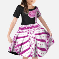 Samoan Art Tattoo Polynesian Pattern Family Matching Puletasi and Hawaiian Shirt Pink Out Color LT03 Daughter's Dress Black - Polynesian Pride