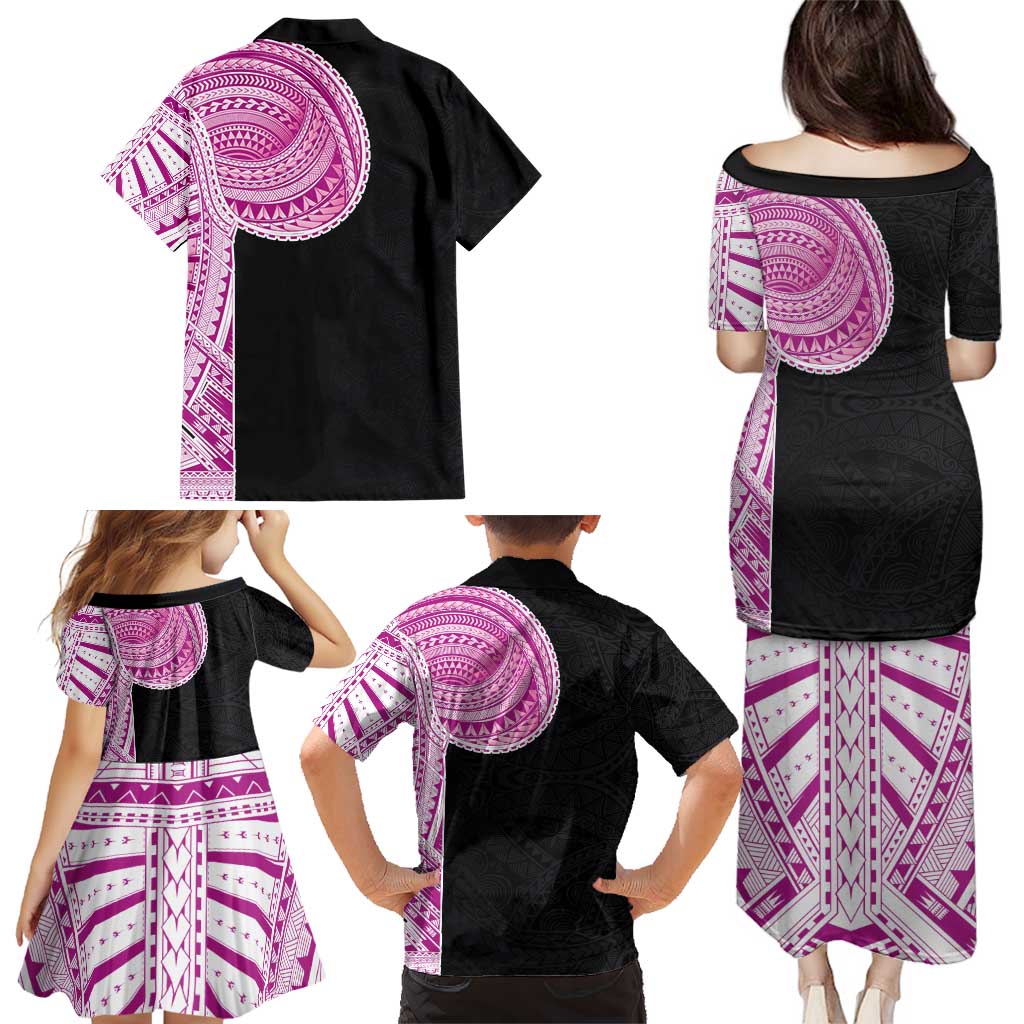Samoan Art Tattoo Polynesian Pattern Family Matching Puletasi and Hawaiian Shirt Pink Out Color LT03 - Polynesian Pride