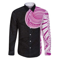 Samoan Art Tattoo Polynesian Pattern Family Matching Puletasi and Hawaiian Shirt Pink Out Color LT03 Dad's Shirt - Long Sleeve Black - Polynesian Pride