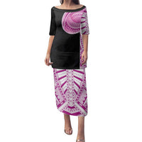 Samoan Art Tattoo Polynesian Pattern Family Matching Puletasi and Hawaiian Shirt Pink Out Color LT03 Mom's Dress Black - Polynesian Pride