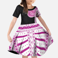 Samoan Art Tattoo Polynesian Pattern Family Matching Summer Maxi Dress and Hawaiian Shirt Pink Out Color LT03 Daughter's Dress Black - Polynesian Pride