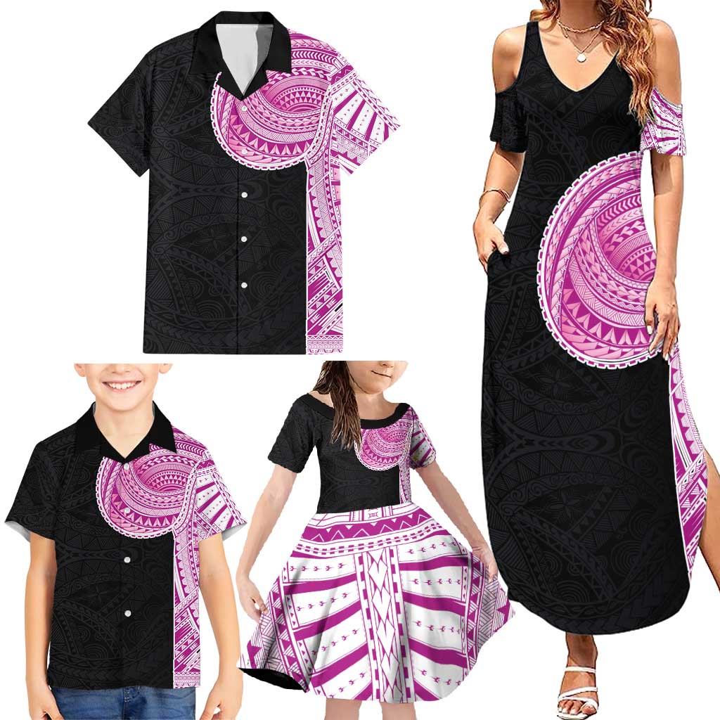 Samoan Art Tattoo Polynesian Pattern Family Matching Summer Maxi Dress and Hawaiian Shirt Pink Out Color LT03 - Polynesian Pride