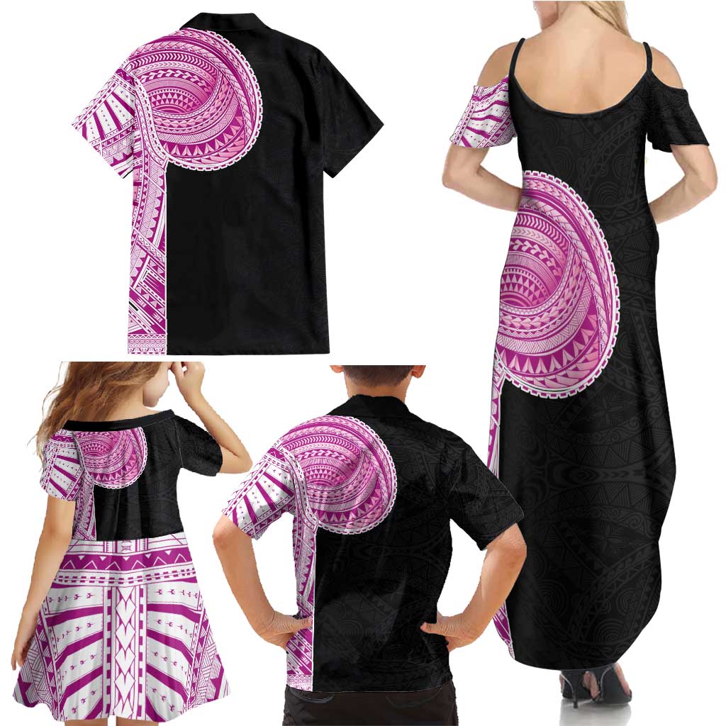 Samoan Art Tattoo Polynesian Pattern Family Matching Summer Maxi Dress and Hawaiian Shirt Pink Out Color LT03 - Polynesian Pride