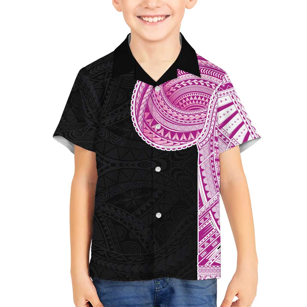 Samoan Art Tattoo Polynesian Pattern Family Matching Summer Maxi Dress and Hawaiian Shirt Pink Out Color LT03 Son's Shirt Black - Polynesian Pride