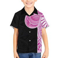 Samoan Art Tattoo Polynesian Pattern Family Matching Summer Maxi Dress and Hawaiian Shirt Pink Out Color LT03 Son's Shirt Black - Polynesian Pride