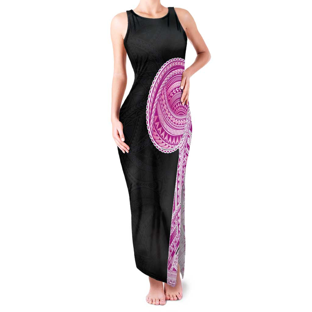 Samoan Art Tattoo Polynesian Pattern Family Matching Tank Maxi Dress and Hawaiian Shirt Pink Out Color LT03 Mom's Dress Black - Polynesian Pride