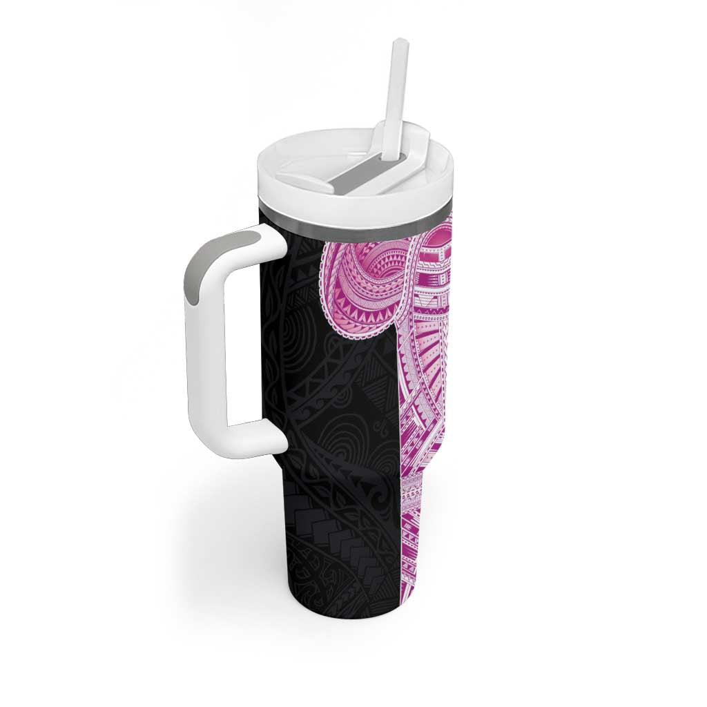 Samoan Art Tattoo Polynesian Pattern Tumbler With Handle Pink Out Color