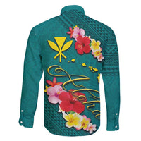 Aloha Kanaka Maoli Hawaii Flowers Family Matching Long Sleeve Bodycon Dress and Hawaiian Shirt With Polynesian Pattern Teal Color LT03 - Polynesian Pride