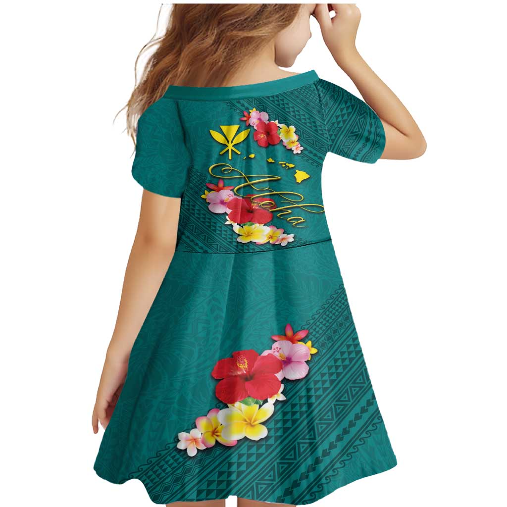 Aloha Kanaka Maoli Hawaii Flowers Family Matching Mermaid Dress and Hawaiian Shirt With Polynesian Pattern Teal Color LT03 - Polynesian Pride