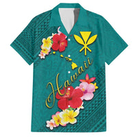 Aloha Kanaka Maoli Hawaii Flowers Family Matching Off Shoulder Short Dress and Hawaiian Shirt With Polynesian Pattern Teal Color LT03 Dad's Shirt - Short Sleeve Teal - Polynesian Pride