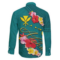 Aloha Kanaka Maoli Hawaii Flowers Family Matching Off Shoulder Short Dress and Hawaiian Shirt With Polynesian Pattern Teal Color LT03 - Polynesian Pride