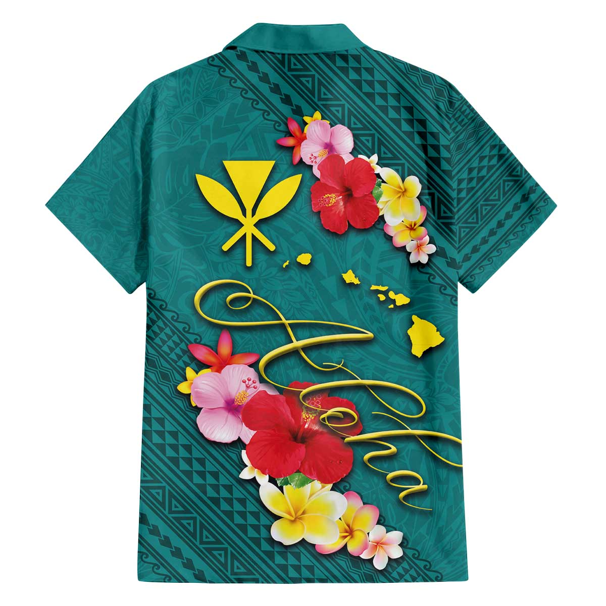 Aloha Kanaka Maoli Hawaii Flowers Family Matching Puletasi and Hawaiian Shirt With Polynesian Pattern Teal Color LT03 - Polynesian Pride
