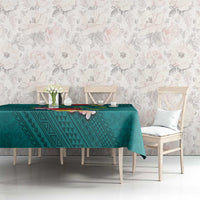 Aloha Kanaka Maoli Hawaii Flowers Tablecloth With Polynesian Pattern Teal Color