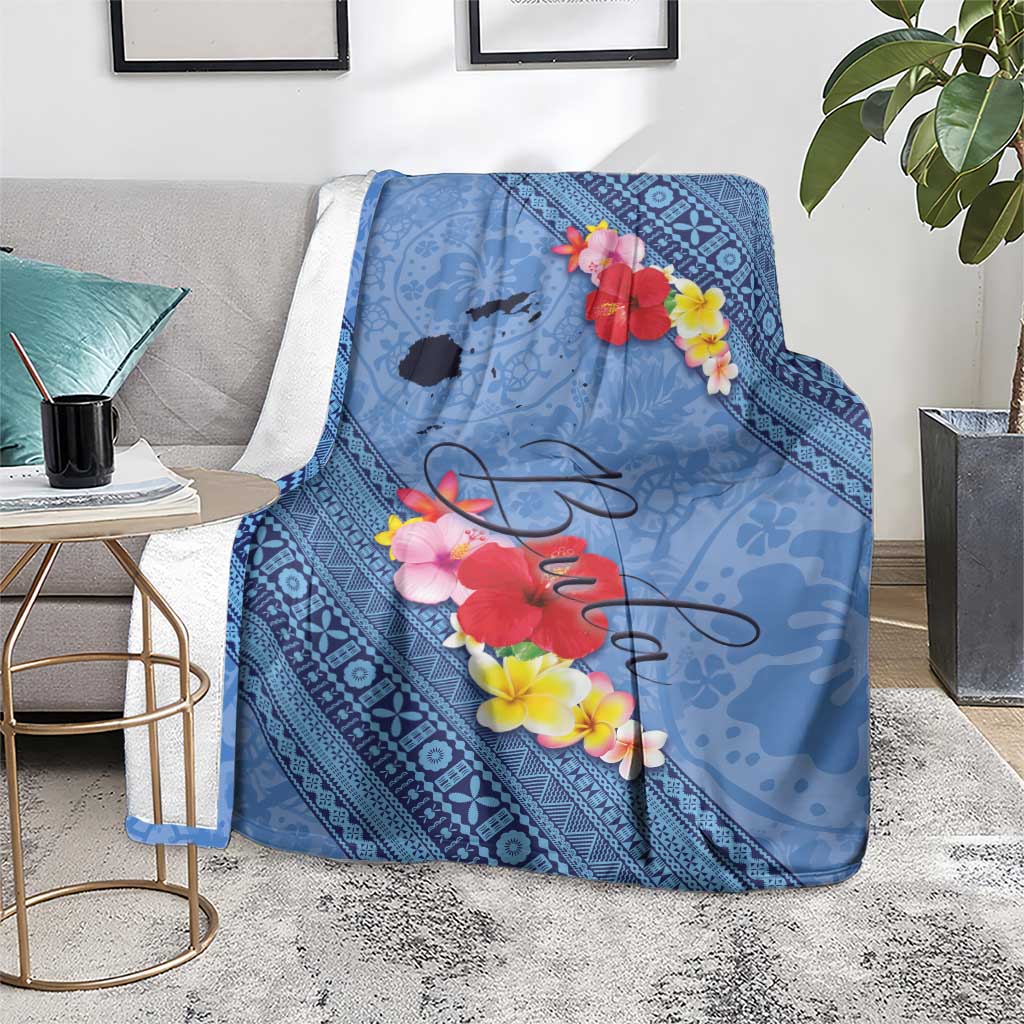 Bula Fiji Hibiscus and Plumeria Flowers Blanket Tapa Tattoo Polynesian Pattern